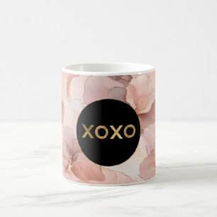 Black Circle Blush Pink Floral Gold Glitter XOXO Coffee Mug