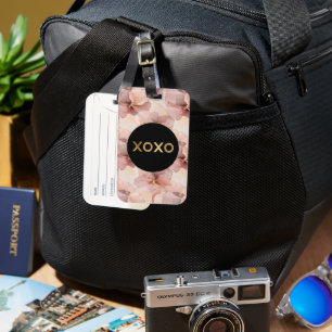 Black Circle Blush Pink Floral Gold Glitter XOXO Luggage Tag