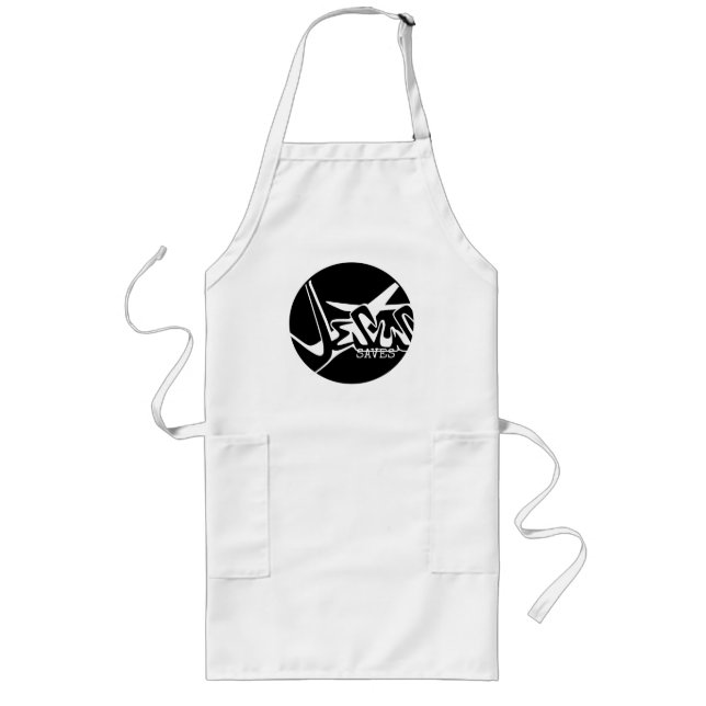 Black Circle Jesus Saves Graffiti Long Apron (Front)