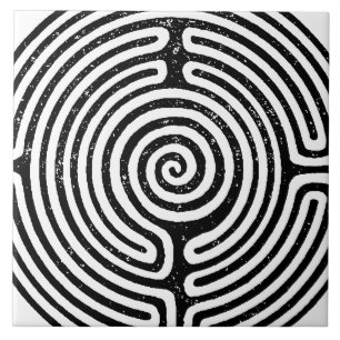 Black Circle Labyrinth Fine Art Ceramic Tile