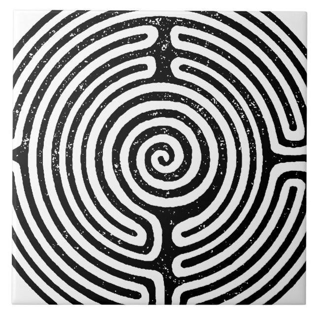 Black Circle Labyrinth Fine Art Ceramic Tile (Front)