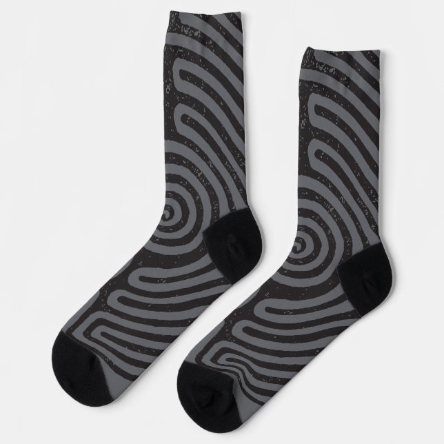 Black Circle Labyrinth (Grey) Fine Art Socks (Left)