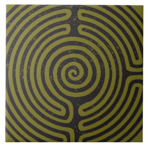 Black Circle Labyrinth (Olive) Fine Art Ceramic Tile