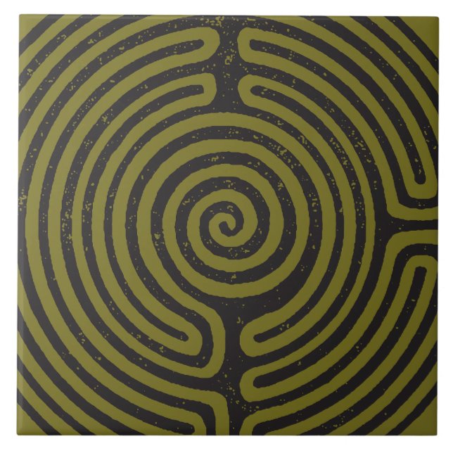Black Circle Labyrinth (Olive) Fine Art Ceramic Tile (Front)