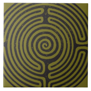 Black Circle Labyrinth (Olive) Fine Art Ceramic Tile