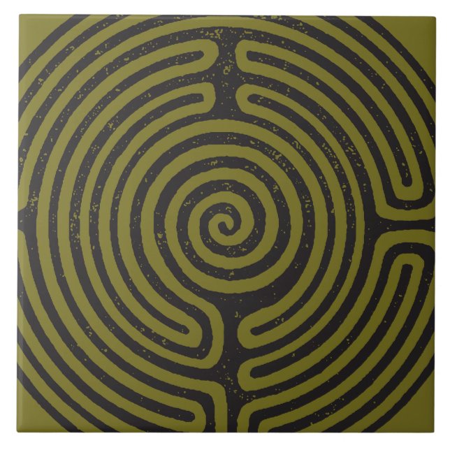 Black Circle Labyrinth (Olive) Fine Art Ceramic Tile (Front)