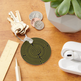 Black Circle Labyrinth (Olive) Fine Art Key Ring