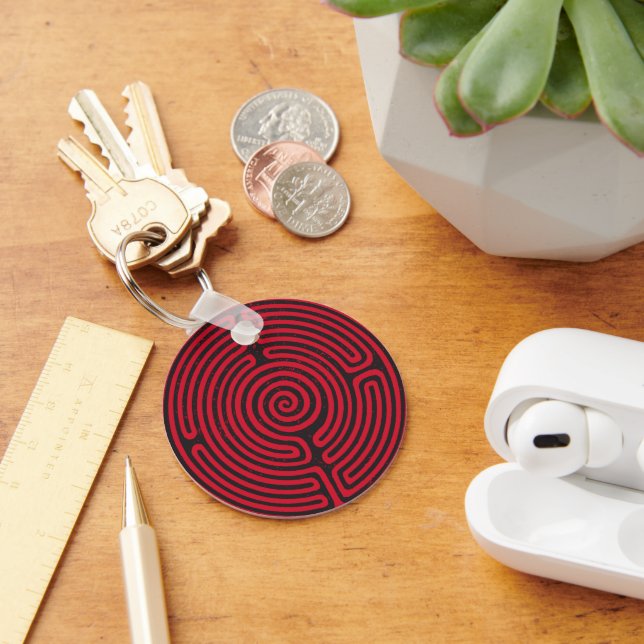Black Circle Labyrinth (Red) Fine Art Key Ring (Desk)
