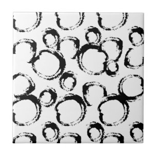 Black Circle Scribble Design Ceramic Tile