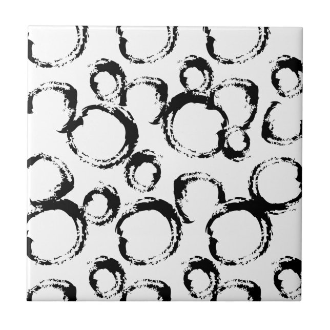 Black Circle Scribble Design Ceramic Tile (Front)