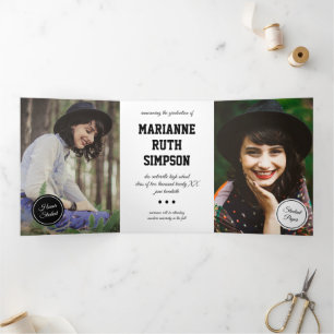 Black Circles 5-Photo Graduation Tri-Fold Invitation