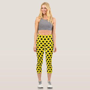 Black Circles on Yellow Background Capri Leggings