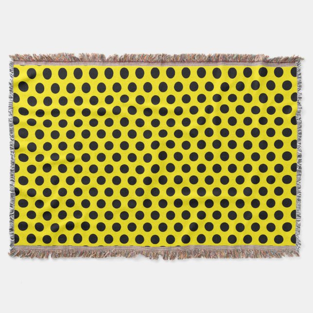 Black Circles on Yellow Background Throw Blanket (Front)