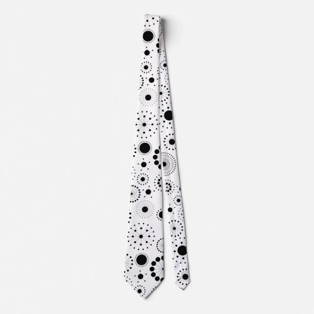 Black Circles & Stars Pattern On White Tie (Front)