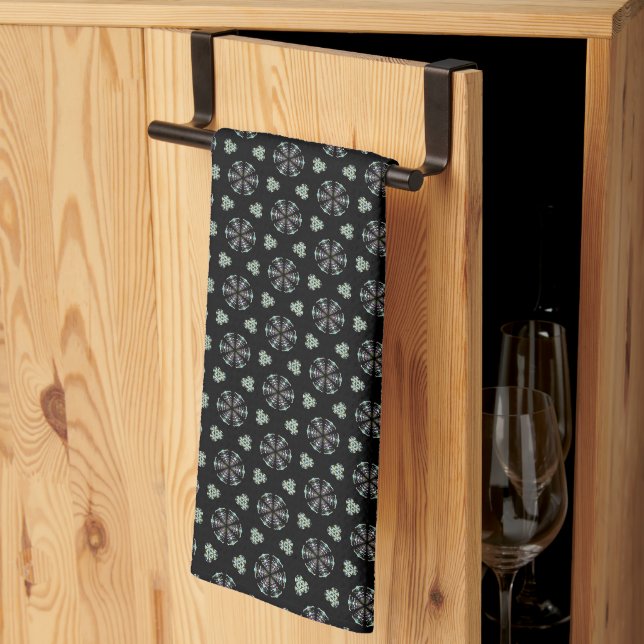 Black Circular Delight Tea Towel (Thirds Fold)
