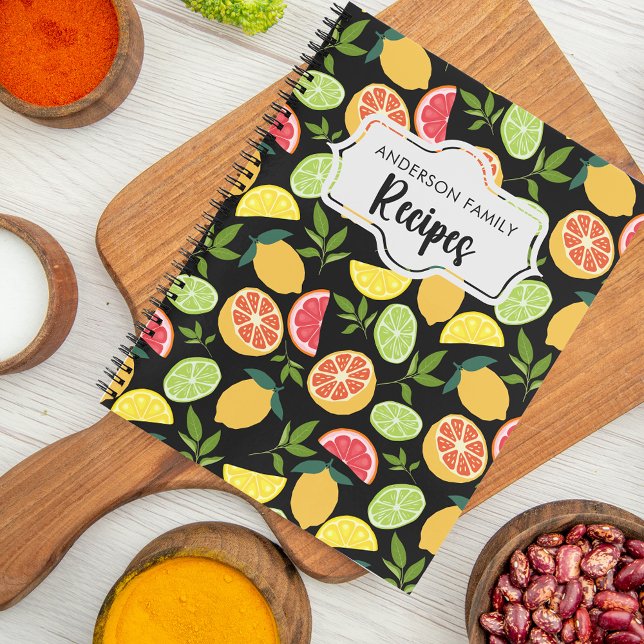 Black Citrus Lemon Orange Pattern Family Recipes Notebook (Creator Uploaded)
