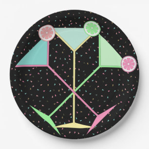 Black Citrus Martini Cocktail Confetti Party Paper Plate