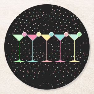 Black Citrus Martini Cocktail Confetti Party  Round Paper Coaster