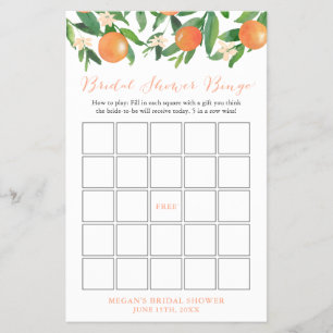 Black Citrus Oranges Bridal Shower Bingo Game Flyer