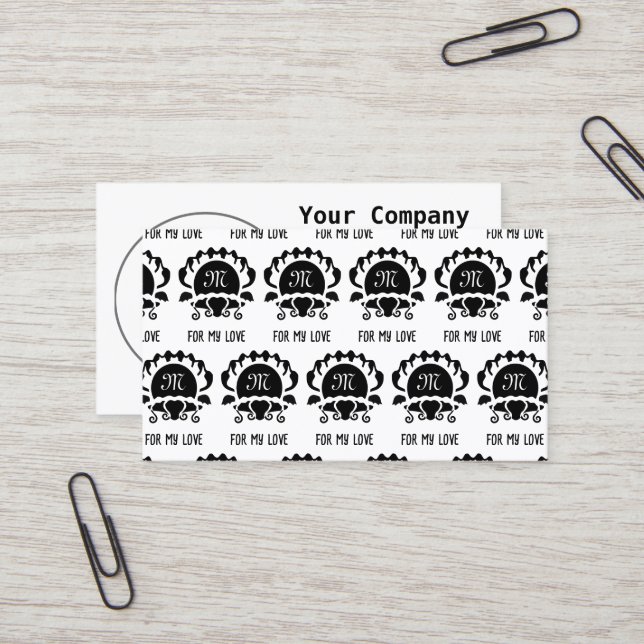 Black Clam Silhouette Monogram Business Card (Front/Back In Situ)