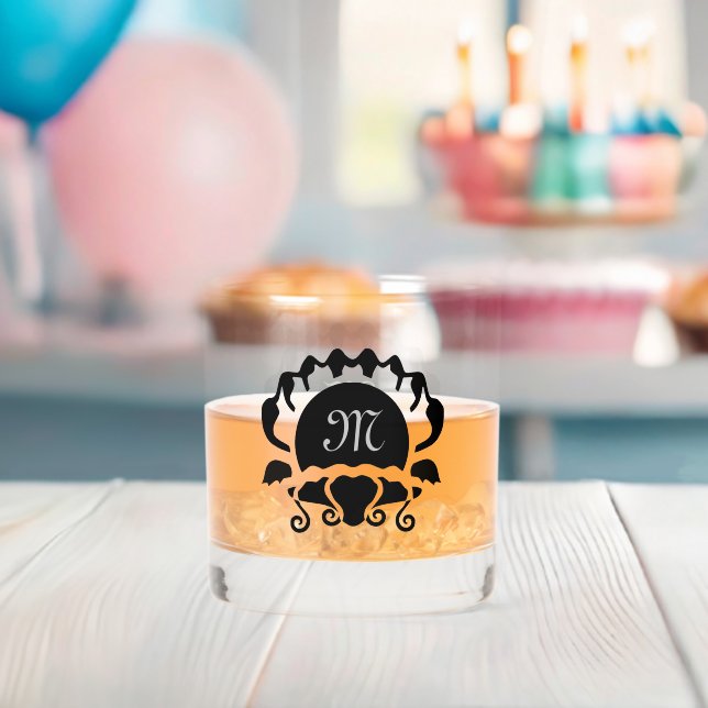 Black Clam Silhouette Monogram Whiskey Glass (Insitu (Baby Shower))
