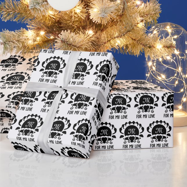 Black Clam Silhouette Monogram Wrapping Paper (Holidays)