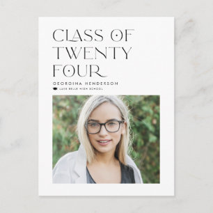 Black Class of 2024 Modern Minimalist Graduation Announcement Postcard
