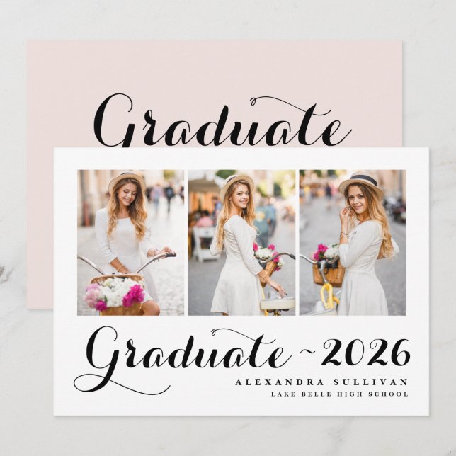 Black Class of 2024 Photo Collage Graduation Invitation (Front/Back)