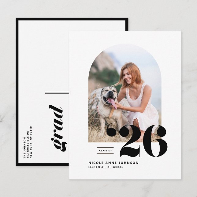 Black Class of 2025 Arch Photo Graduation Invitation Postcard (Front/Back)