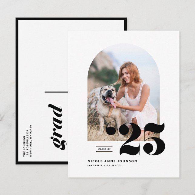 Black Class of 2025 Arch Photo Graduation Invitation Postcard (Front/Back)