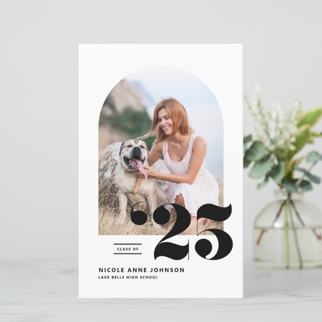 Black Class of 2025 Arch Photo Graduation Invite (Standing Front)