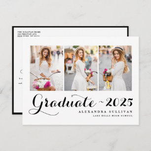 Black Class of 2025 Photo Collage Graduation   Announcement Postcard