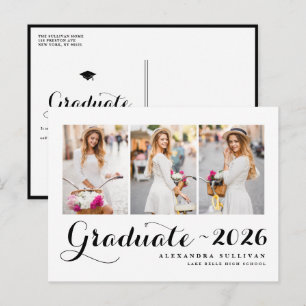 Black Class of 2025 Photo Collage Graduation   Announcement Postcard