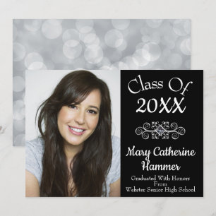 Black "Class of 20XX" Photo Grad Announcement