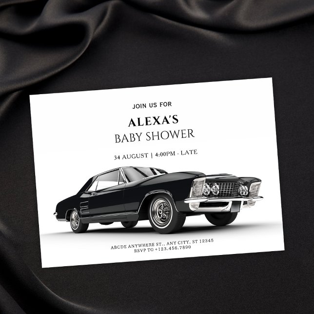 Black Classic Car Baby Shower Invitation (Creator Uploaded)