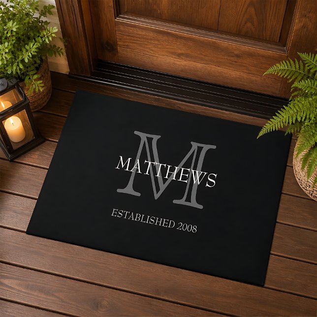Black Classic Custom Monogram & Name  Doormat (Creator Uploaded)