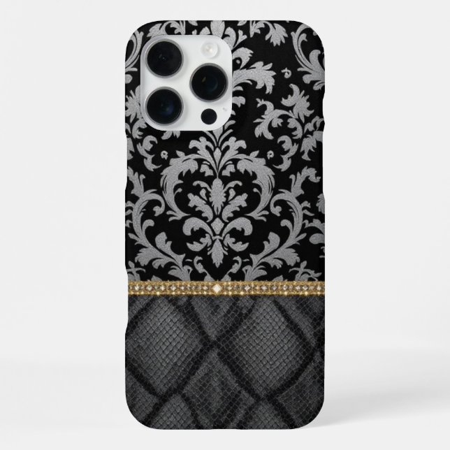 black Classic Damask Luxe iPhone Case (Back)
