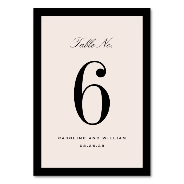 Black Classic Elegance Wedding Table Number (Front)