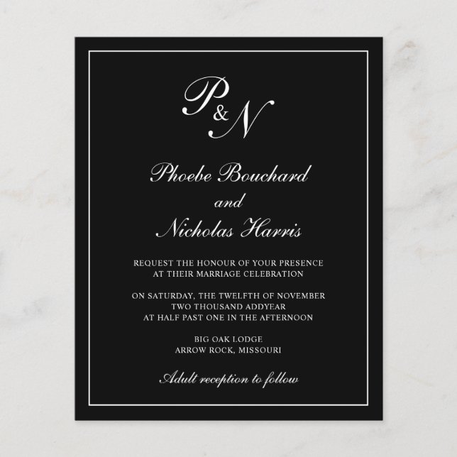 Black Classic Elegant Budget Wedding Invitation (Front)