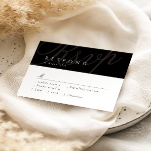 Black Classic Elegant Calligraphy Wedding RSVP Card