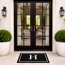 Black Classic Elegant Modern Monogram Doormat