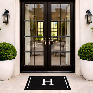 Black Classic Elegant Modern Monogram Doormat