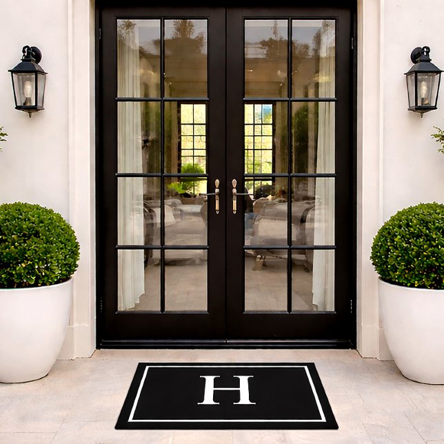 Black Classic Elegant Modern Monogram Doormat (Creator Uploaded)