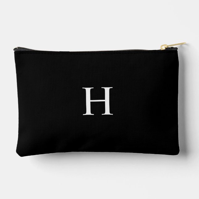 Black Classic Elegant Monogram Accessory Pouch (Back)