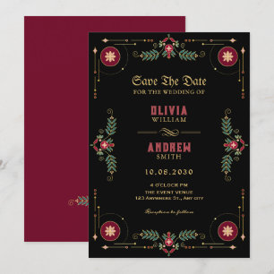 Black classic floral wedding invitation