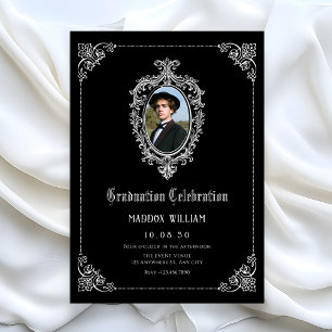 Black Classic gothic graduation photo Invitation