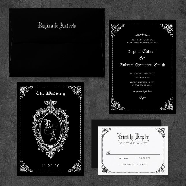 Black Classic gothic wedding  invitation (Creator Uploaded)
