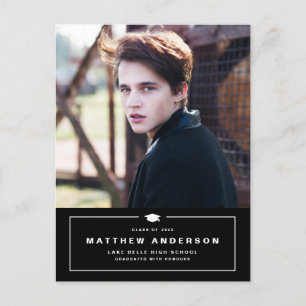 Black Classic Graduation Cap Photo Graduation Announcement Postcard