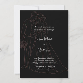 Black Classic Monogram Elegant Clean Wedding Invi Invitation