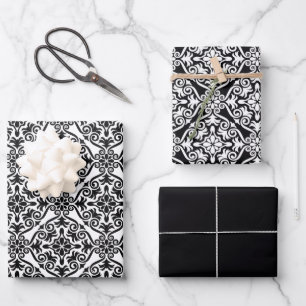 Black Classic Vintage Seamless Damask Pattern Wrapping Paper Sheet